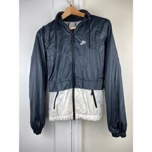 Vintage Nike Women Size S Black White Full Zip Athletic Lined Windbreaker Jacket